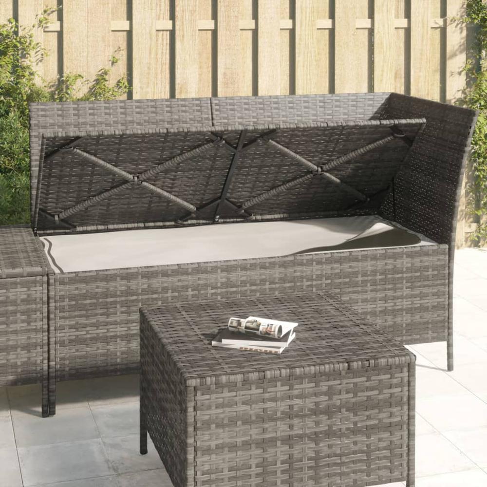 3 Piece Patio Lounge Set with Cushions Gray Poly Rattan. Picture 10