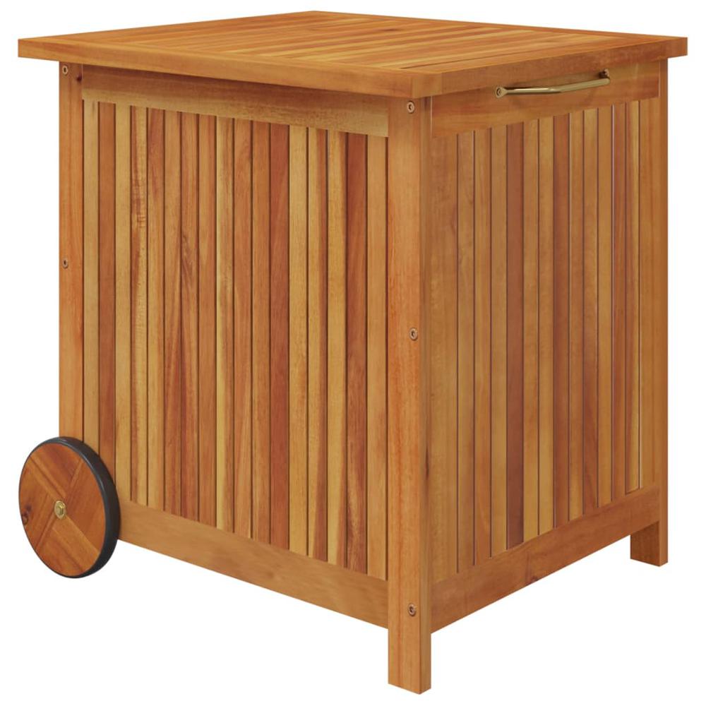 Patio Storage Box with Wheels 23.6"x19.7"x22.8" Solid Wood Acacia. Picture 1