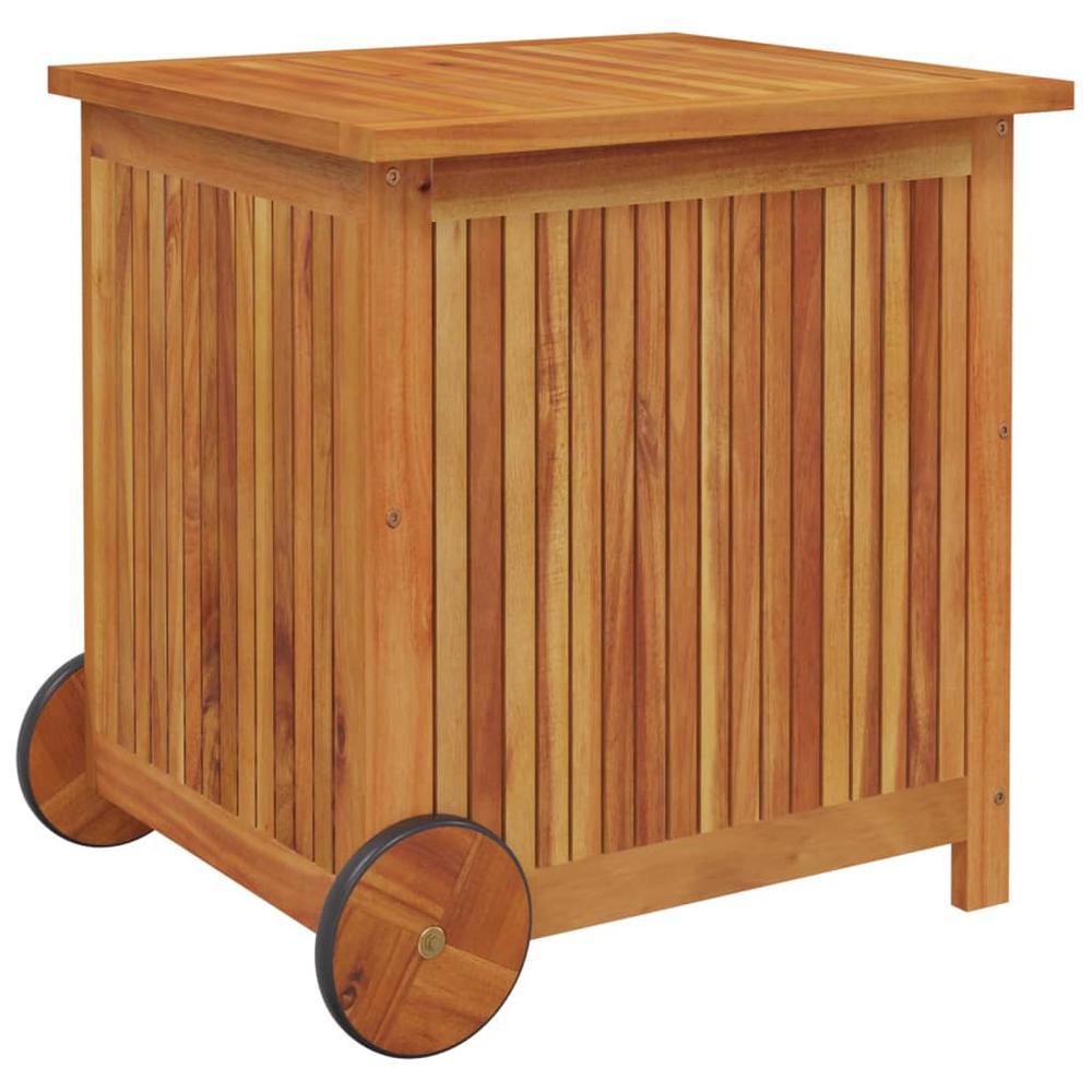 Patio Storage Box with Wheels 23.6"x19.7"x22.8" Solid Wood Acacia. Picture 2