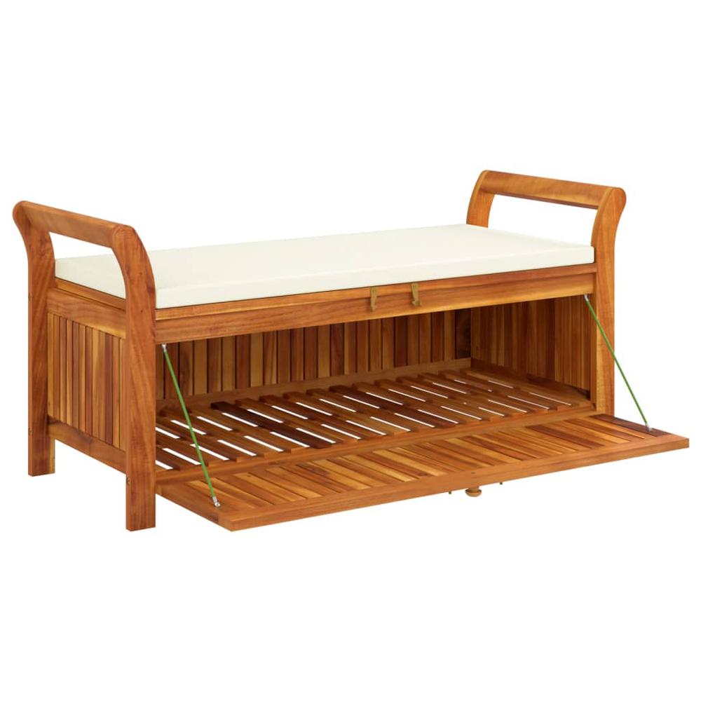 Patio Storage Bench with Cushion 49.6" Solid Wood Acacia. Picture 3