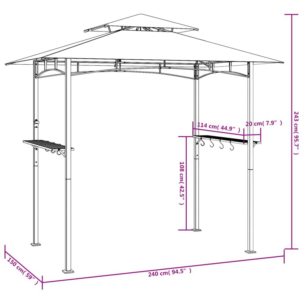 BBQ Gazebo with Side Shelves Anthracite 94.5"x59.1"x95.7" Steel. Picture 7