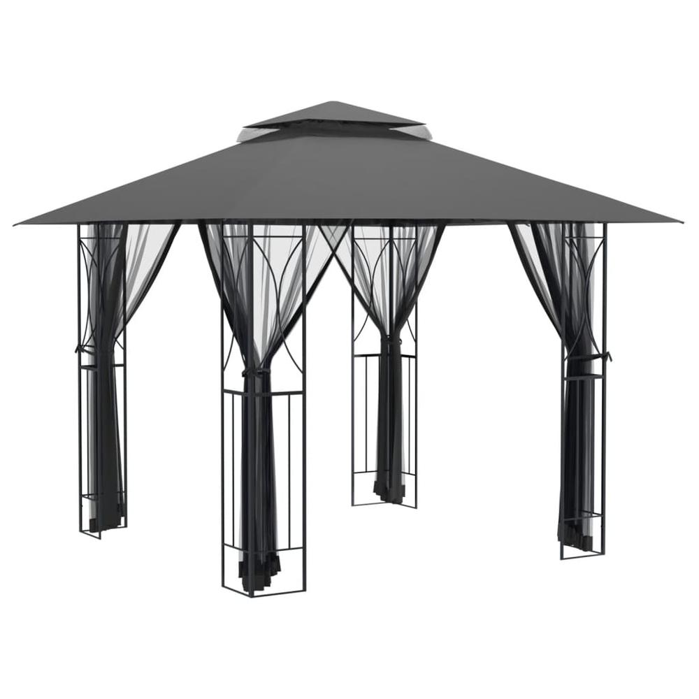 Gazebo with Sidewalls Anthracite 118.1"x118.1"x106.3" Steel. Picture 1