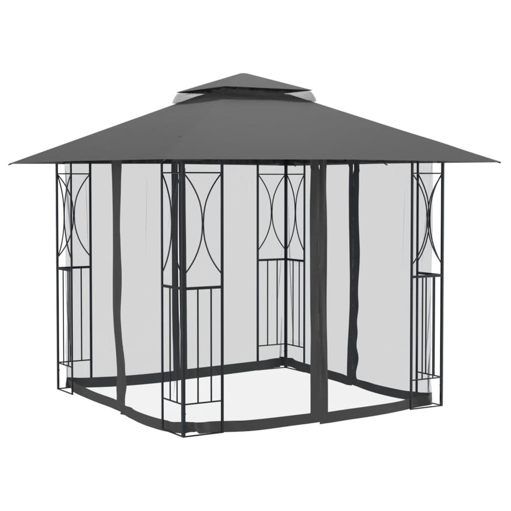 Gazebo with Sidewalls Anthracite 118.1"x118.1"x106.3" Steel. Picture 2