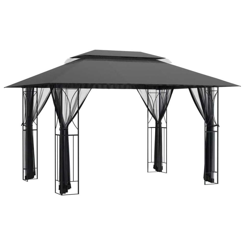 Gazebo with Sidewalls Anthracite 157.5"x118.1"x106.3" Steel. Picture 1
