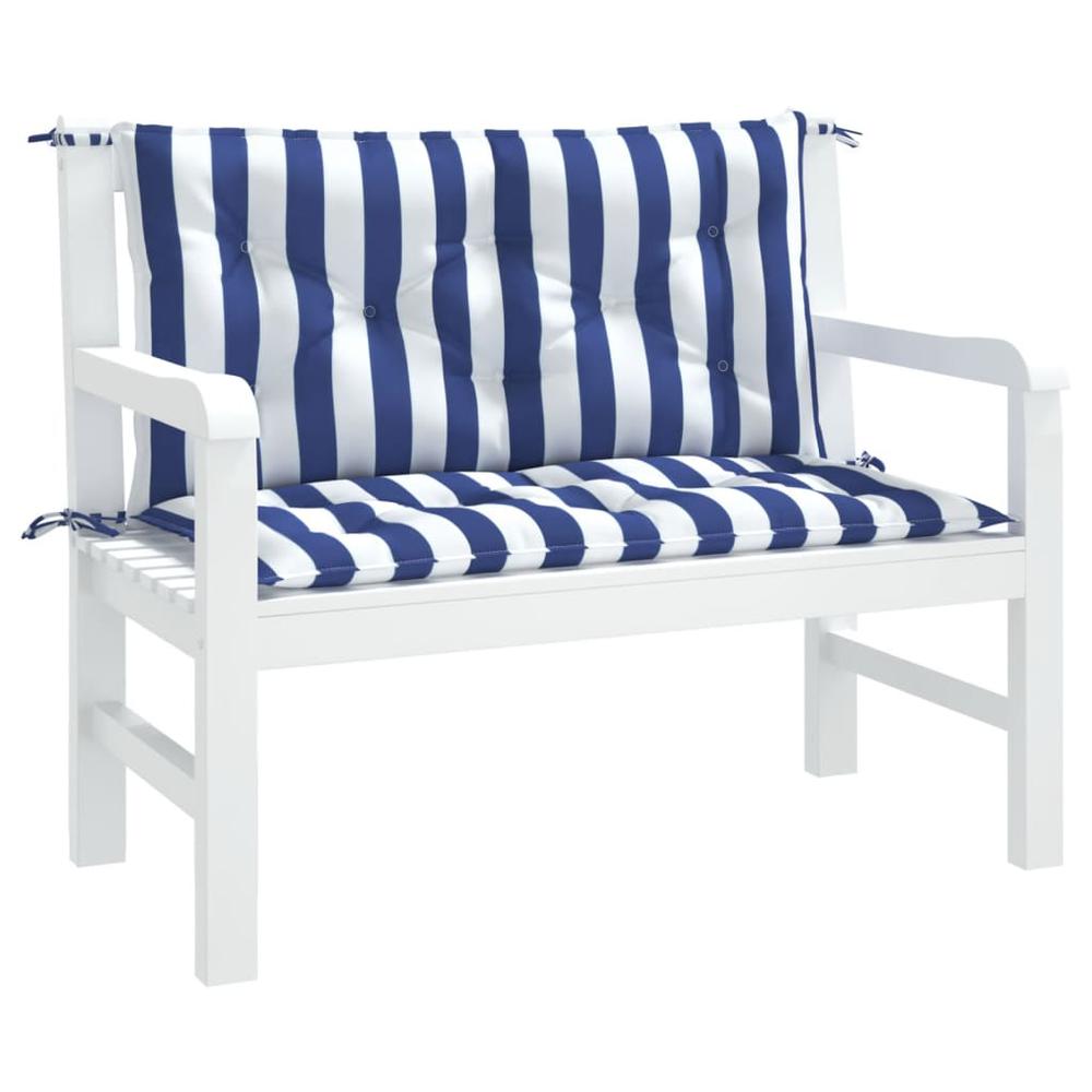 Garden Bench Cushions 2pcs Blue&White Stripe 39.4"x19.7"x2.8" Fabric. Picture 2