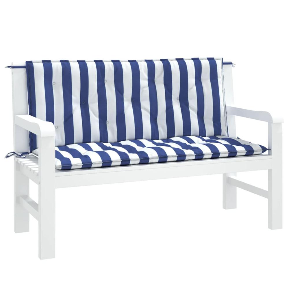 Garden Bench Cushions 2pcs Blue&White Stripe 47.2"x19.7"x2.8" Fabric. Picture 2
