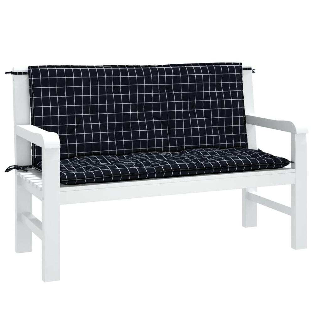 Garden Bench Cushions 2pcs Black Check Pattern 47.2"x19.7"x2.8" Fabric. Picture 2