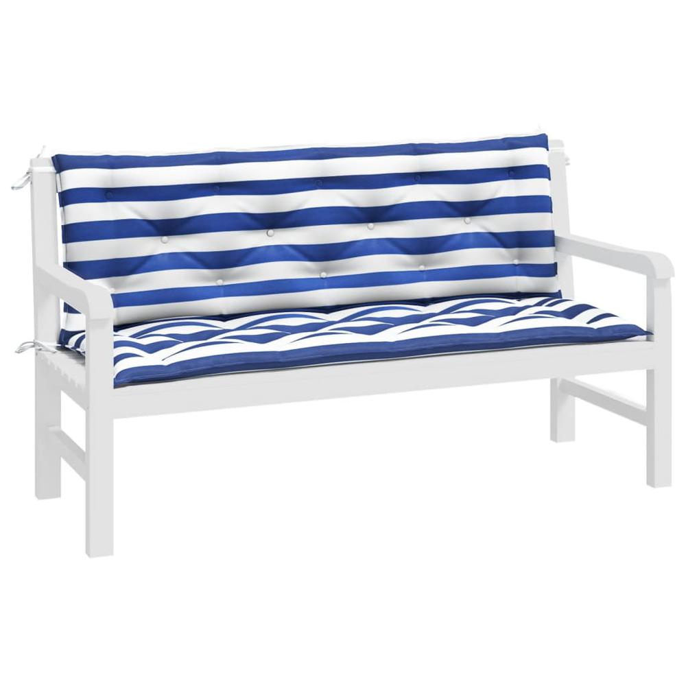 Garden Bench Cushions 2pcs Blue&White Stripe 59.1"x19.7"x2.8" Fabric. Picture 2