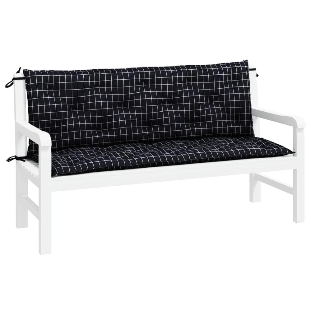 Garden Bench Cushions 2pcs Black Check Pattern 59.1"x19.7"x2.8" Fabric. Picture 2
