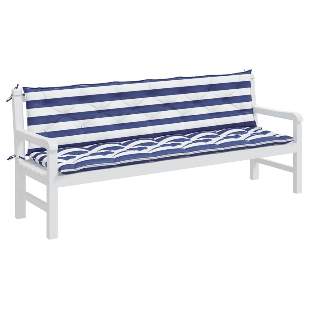 Garden Bench Cushions 2pcs Blue&White Stripe 78.7"x19.7"x2.8" Fabric. Picture 2