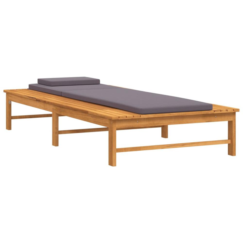 Sun Lounger with Dark Gray Cushion and Pillow Solid Wood Acacia. Picture 1
