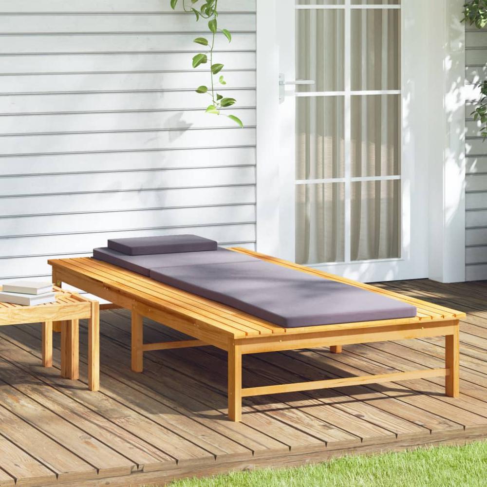 Sun Lounger with Dark Gray Cushion and Pillow Solid Wood Acacia. Picture 2