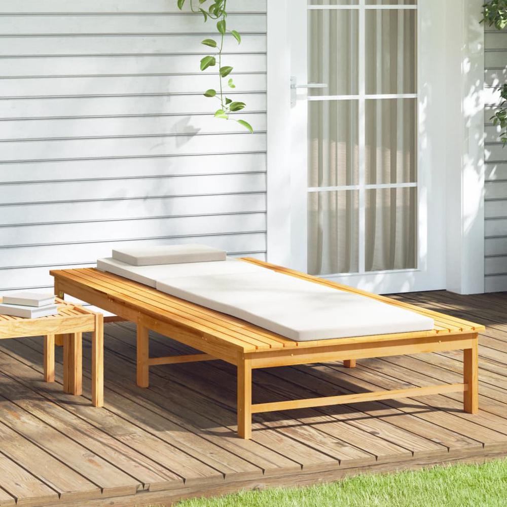 Sun Lounger with Cream White Cushion and Pillow Solid Wood Acacia. Picture 2