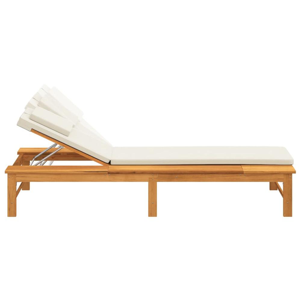 Sun Lounger with Cream White Cushion and Pillow Solid Wood Acacia. Picture 5