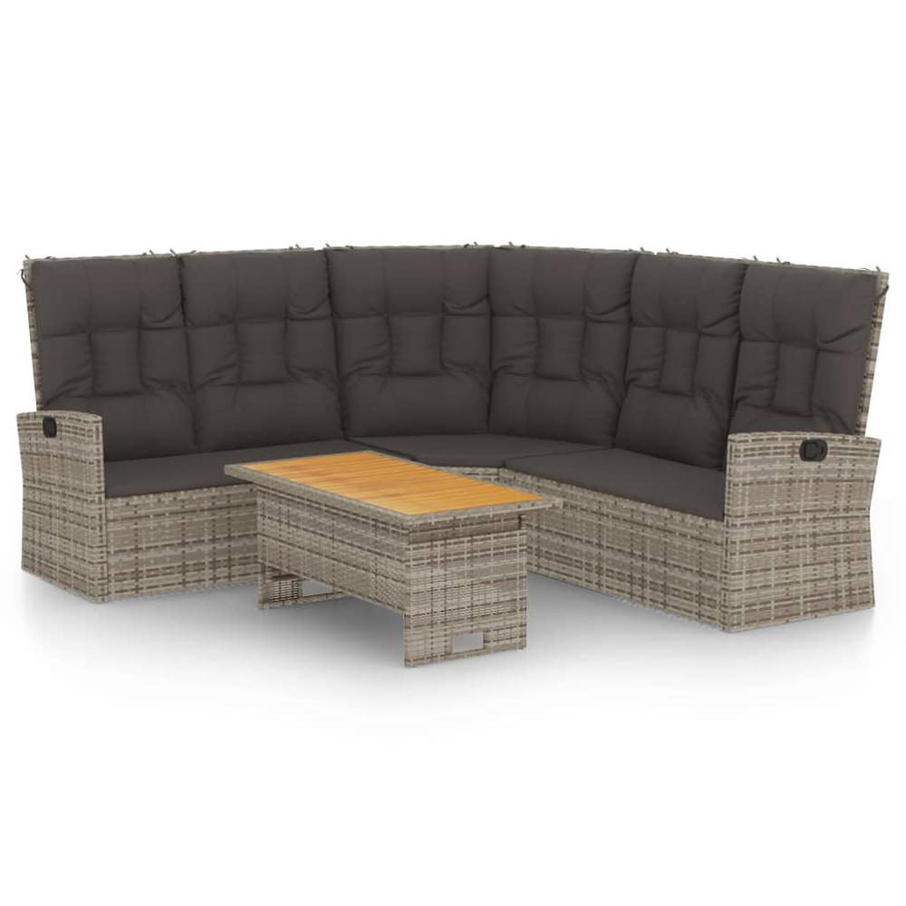 2 Piece Patio Lounge Set with Cushions Gray Poly Rattan. Picture 1
