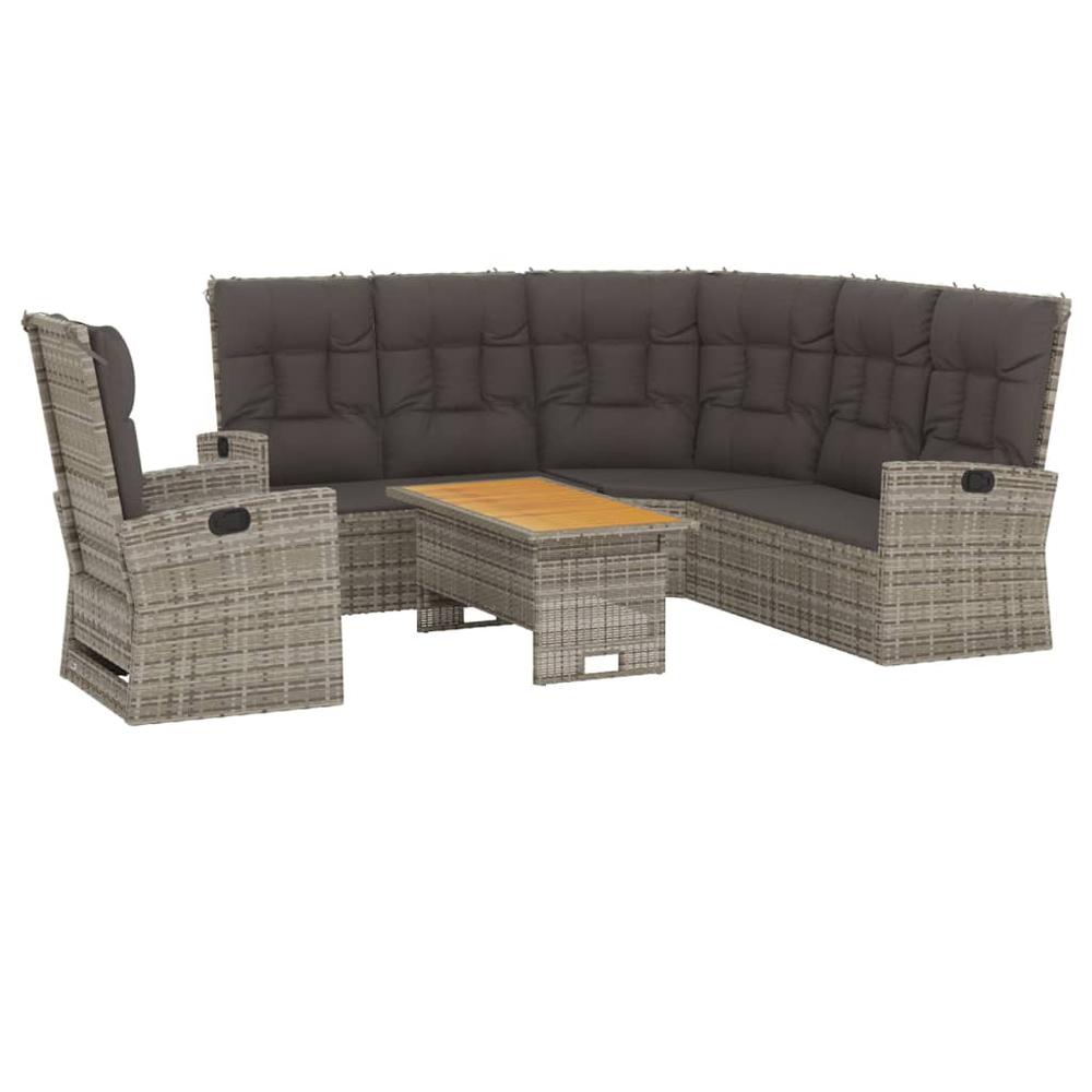 3 Piece Patio Lounge Set with Cushions Gray Poly Rattan. Picture 2