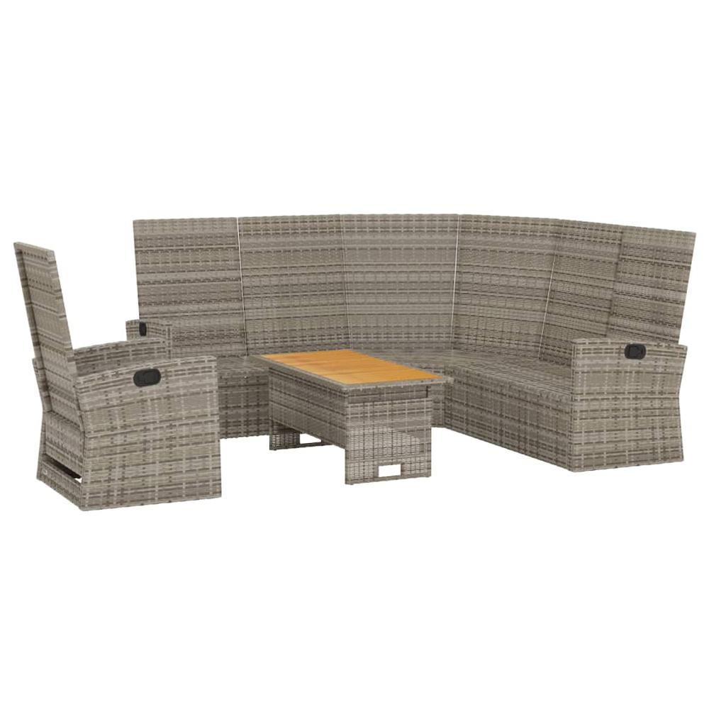 3 Piece Patio Lounge Set with Cushions Gray Poly Rattan. Picture 3