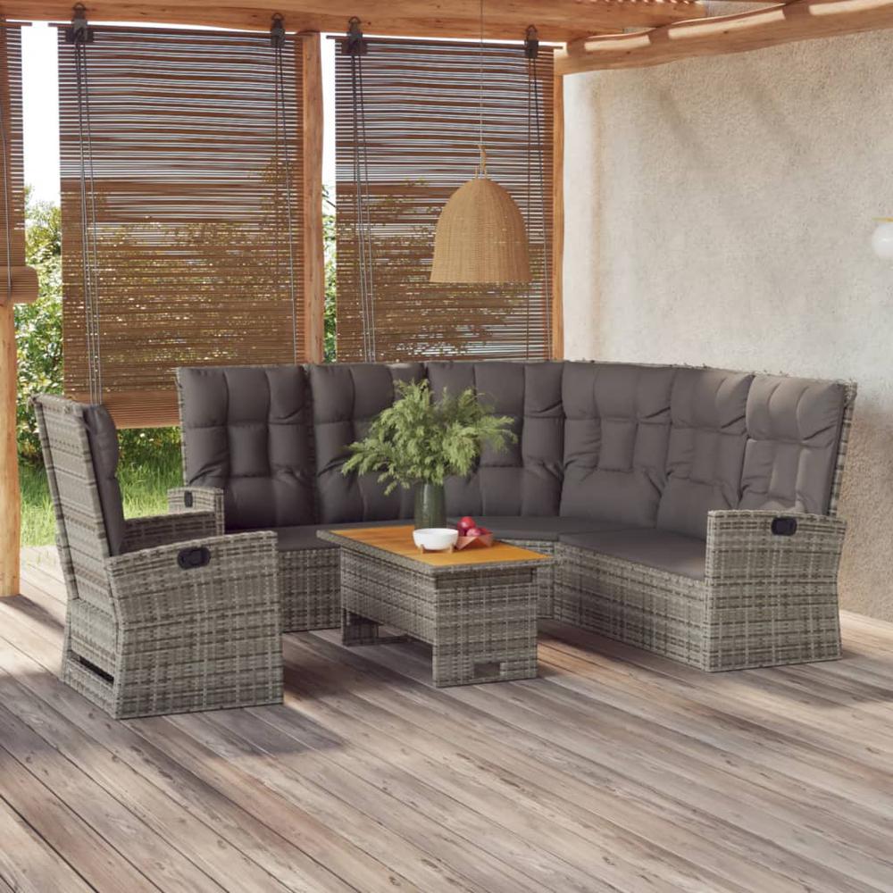 3 Piece Patio Lounge Set with Cushions Gray Poly Rattan. Picture 12