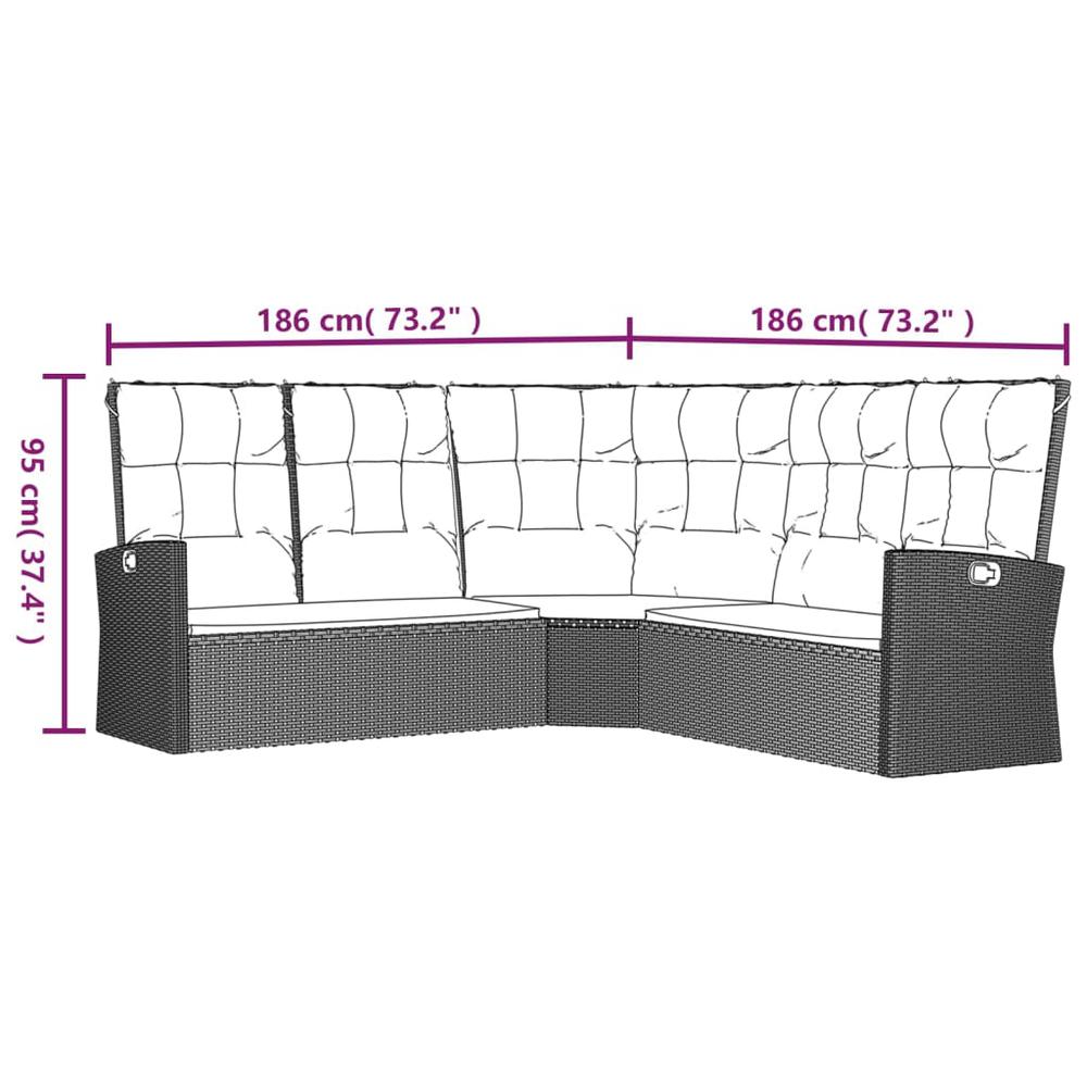 4 Piece Patio Lounge Set with Cushions Black Poly Rattan. Picture 11