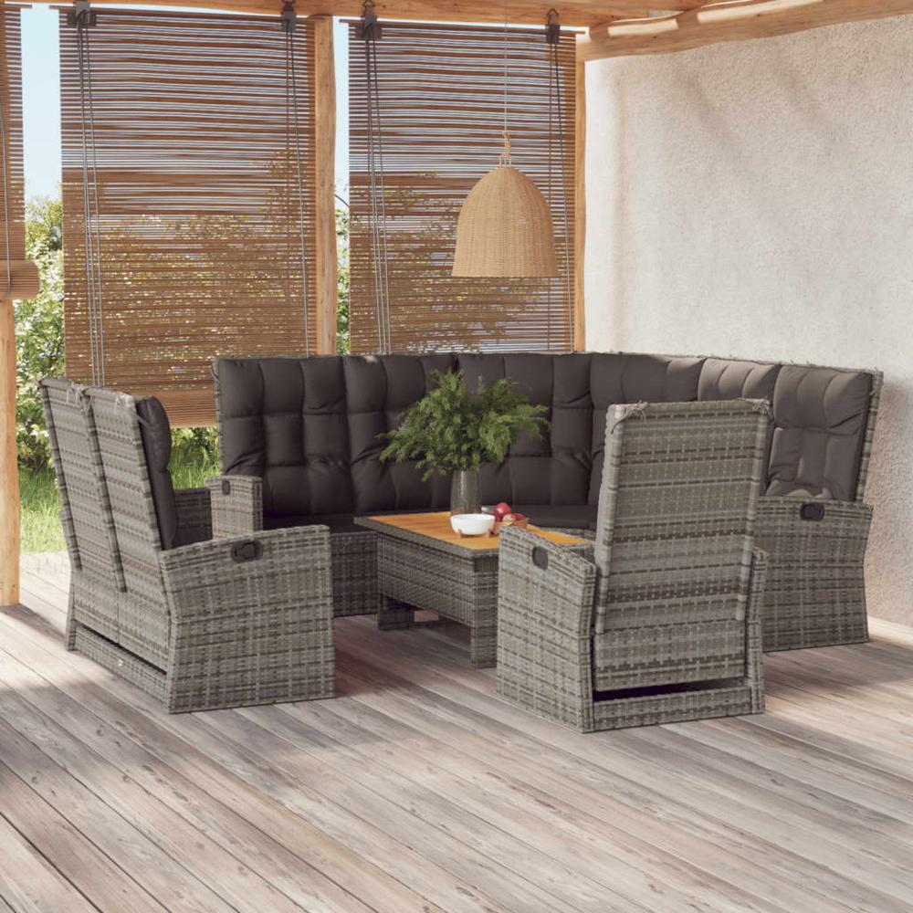 4 Piece Patio Lounge Set with Cushions Gray Poly Rattan. Picture 12