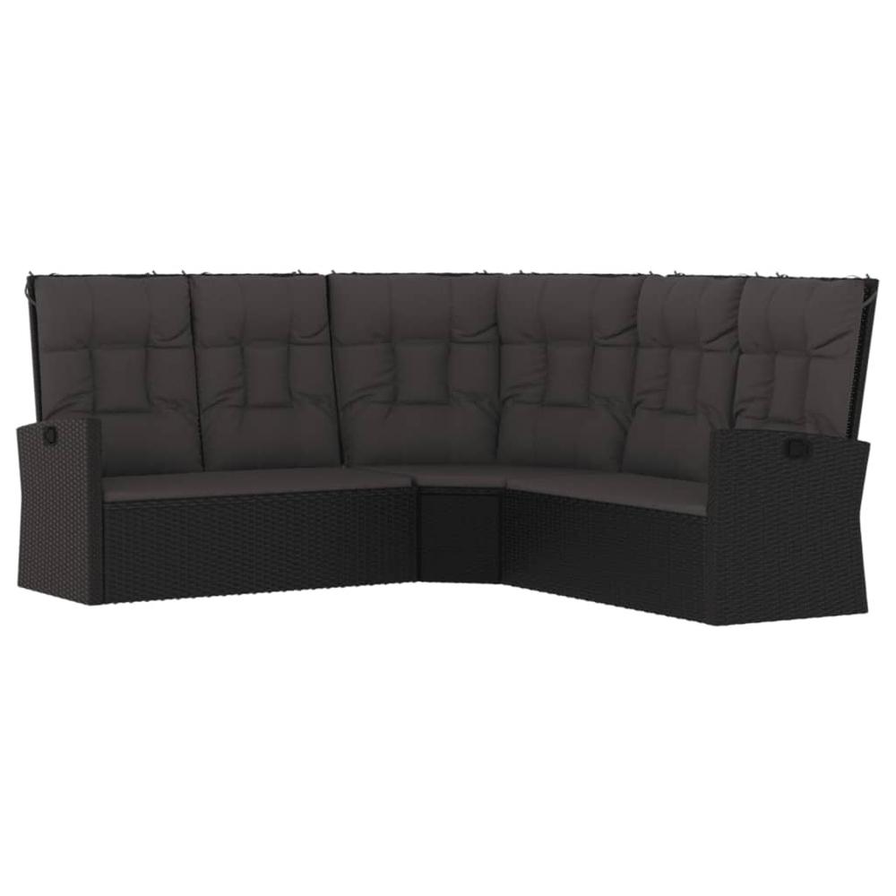 Reclining Corner Sofa with Cushions Black Poly Rattan. Picture 1