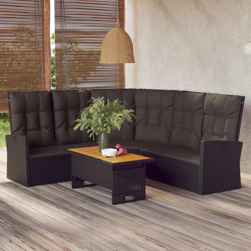 Reclining Corner Sofa with Cushions Black Poly Rattan. Picture 7