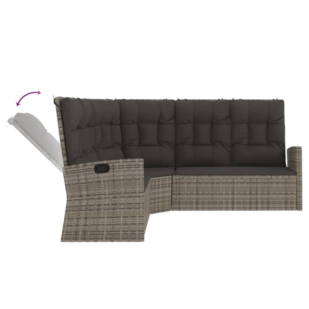 Reclining Corner Sofa with Cushions Gray Poly Rattan. Picture 4