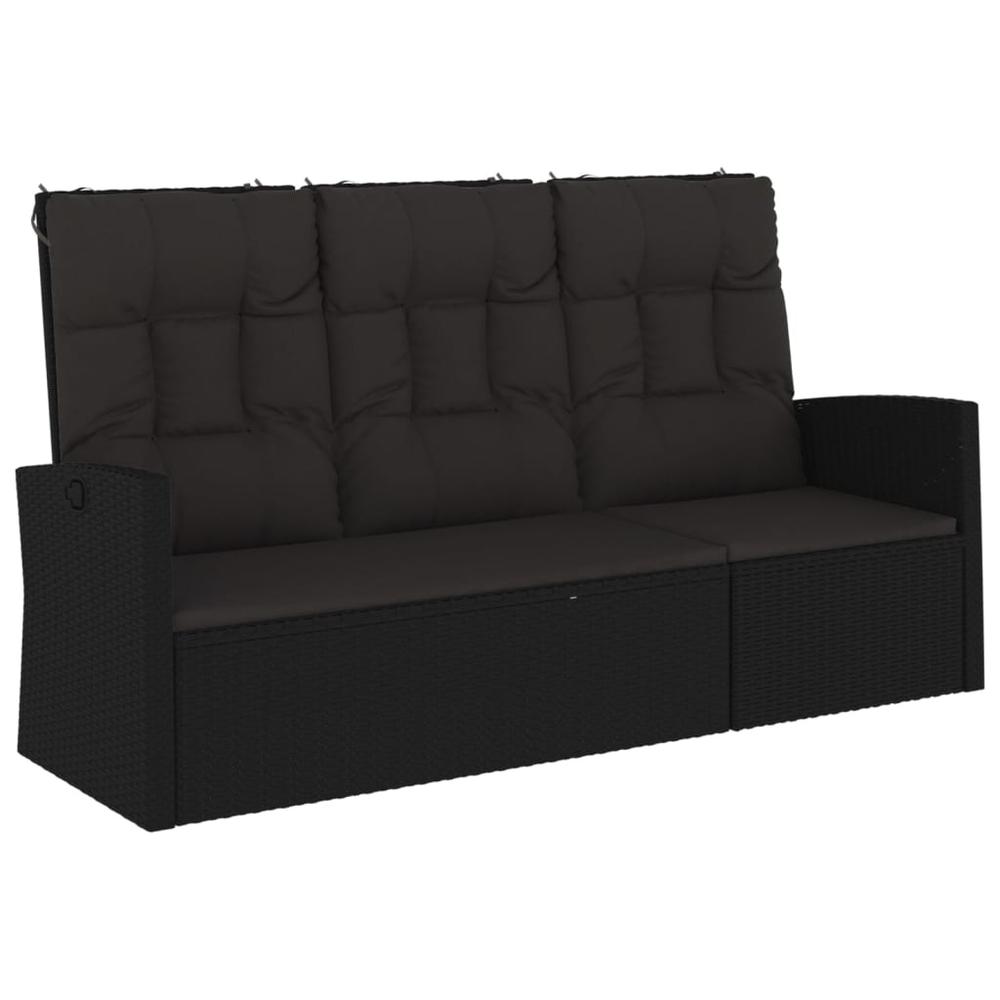 Reclining Patio Bench with Cushions Black 68.1" Poly rattan. Picture 1