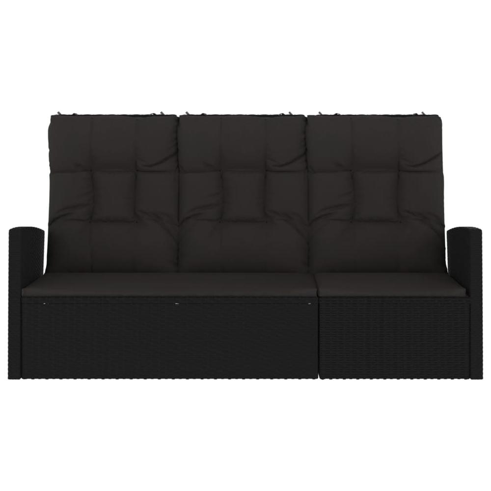 Reclining Patio Bench with Cushions Black 68.1" Poly rattan. Picture 2