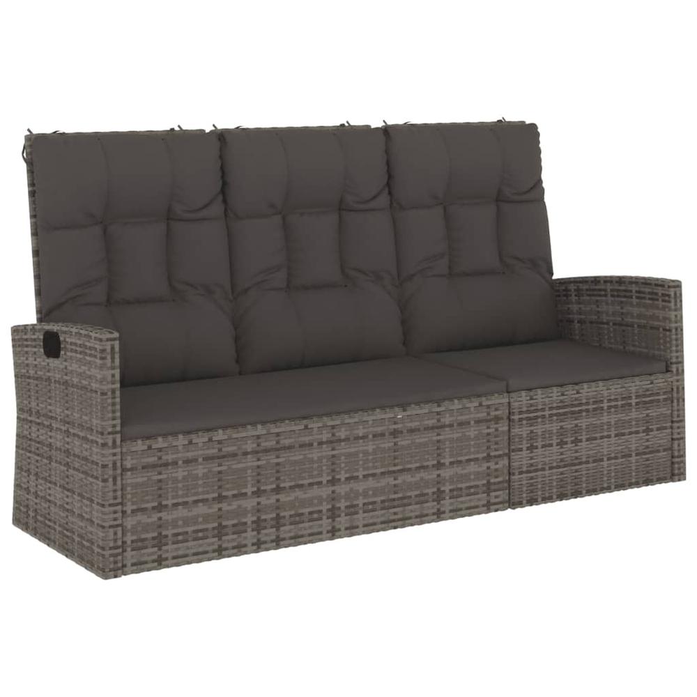Reclining Patio Bench with Cushions Gray 68.1" Poly rattan. Picture 1