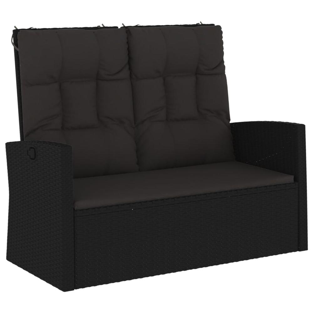 Reclining Patio Bench with Cushions Black 46.5" Poly rattan. Picture 1