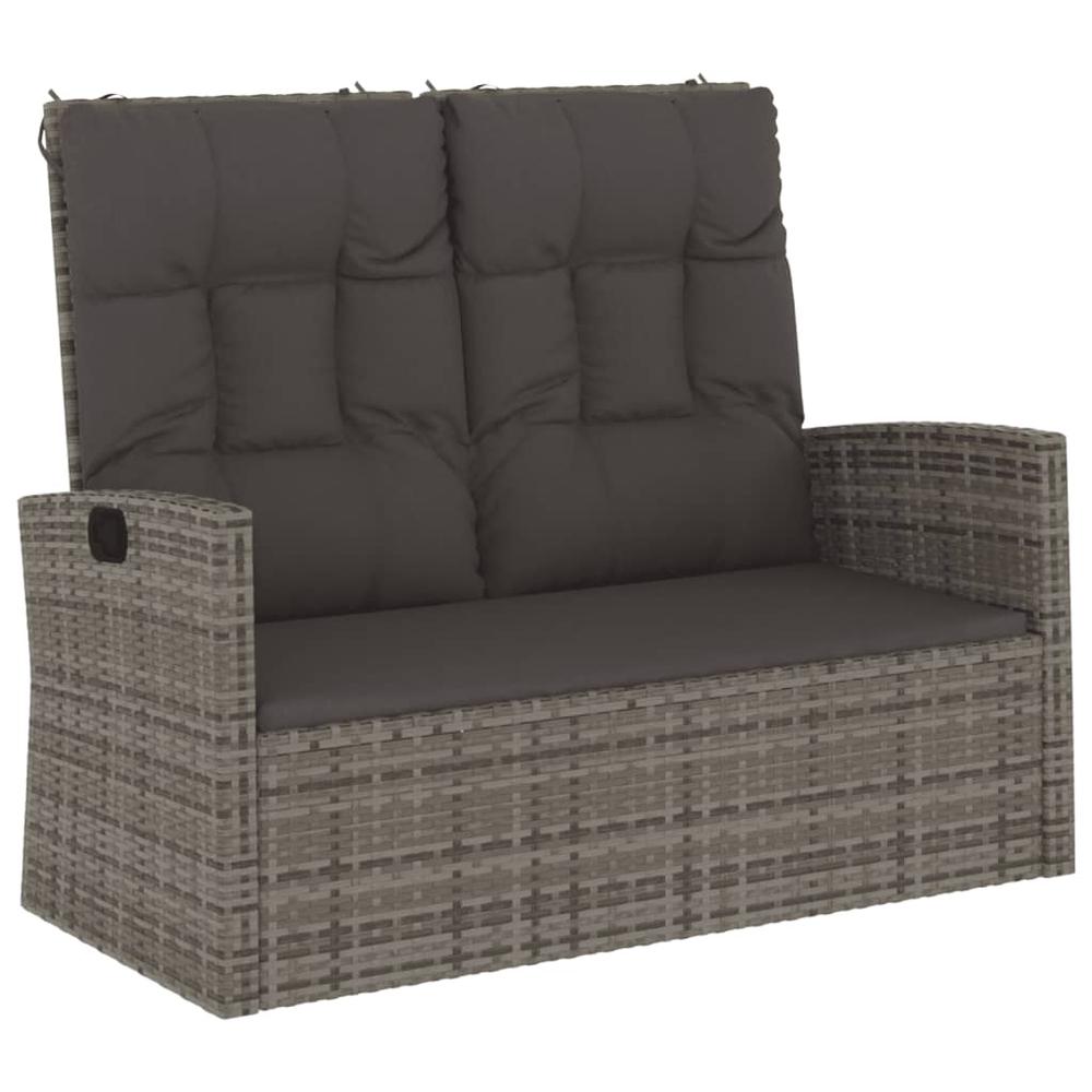 Reclining Patio Bench with Cushions Gray 46.5" Poly rattan. Picture 1