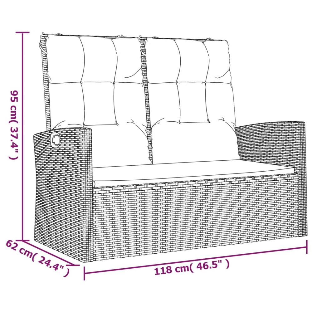 Reclining Patio Bench with Cushions Gray 46.5" Poly rattan. Picture 7