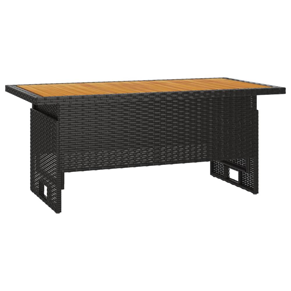 Patio Table Black 39.4"x19.7"x16.9"/24.8" Solid Wood Acacia&Poly Rattan. Picture 1