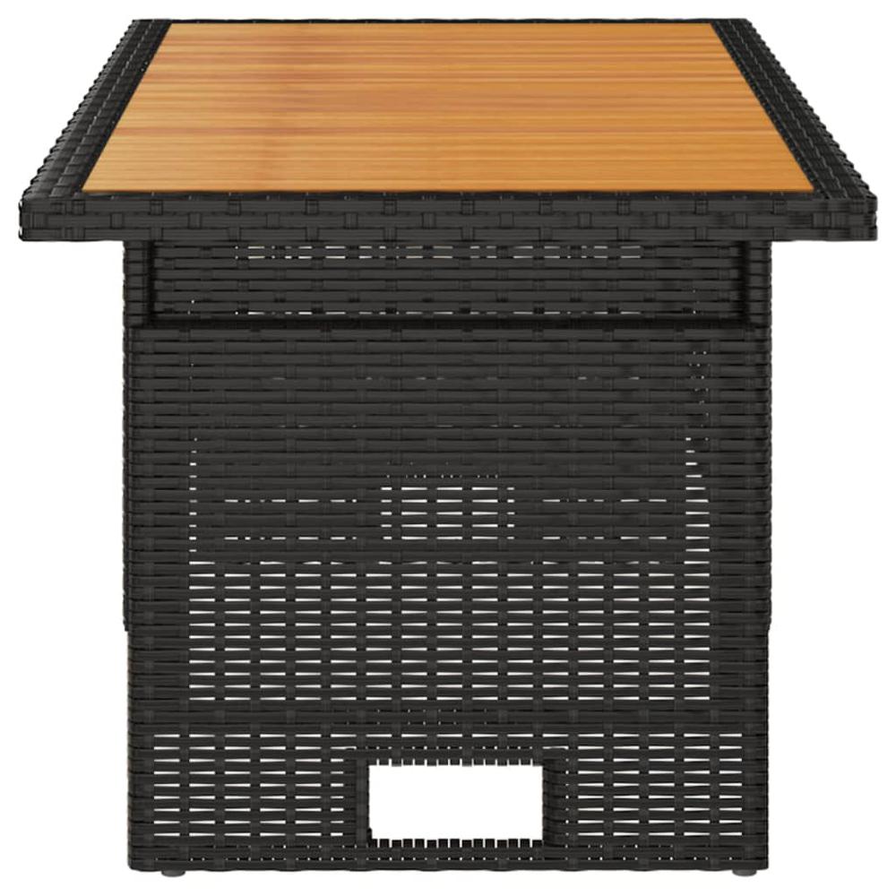 Patio Table Black 39.4"x19.7"x16.9"/24.8" Solid Wood Acacia&Poly Rattan. Picture 3