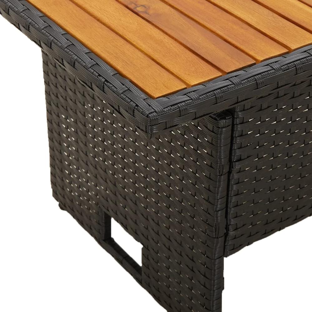 Patio Table Black 39.4"x19.7"x16.9"/24.8" Solid Wood Acacia&Poly Rattan. Picture 5