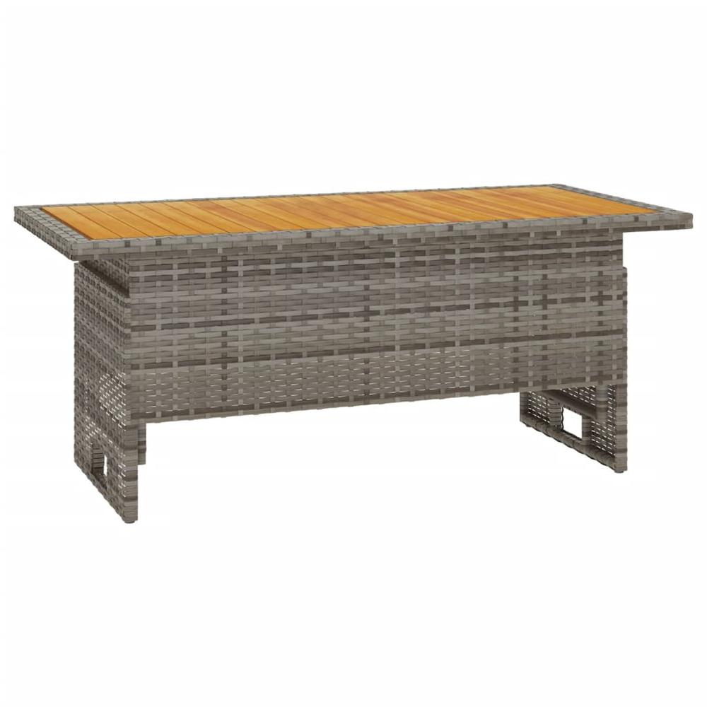Patio Table Gray 39.4"x19.7"x16.9"/24.8" Solid Wood Acacia&Poly Rattan. Picture 1