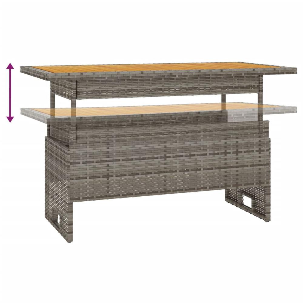 Patio Table Gray 39.4"x19.7"x16.9"/24.8" Solid Wood Acacia&Poly Rattan. Picture 4