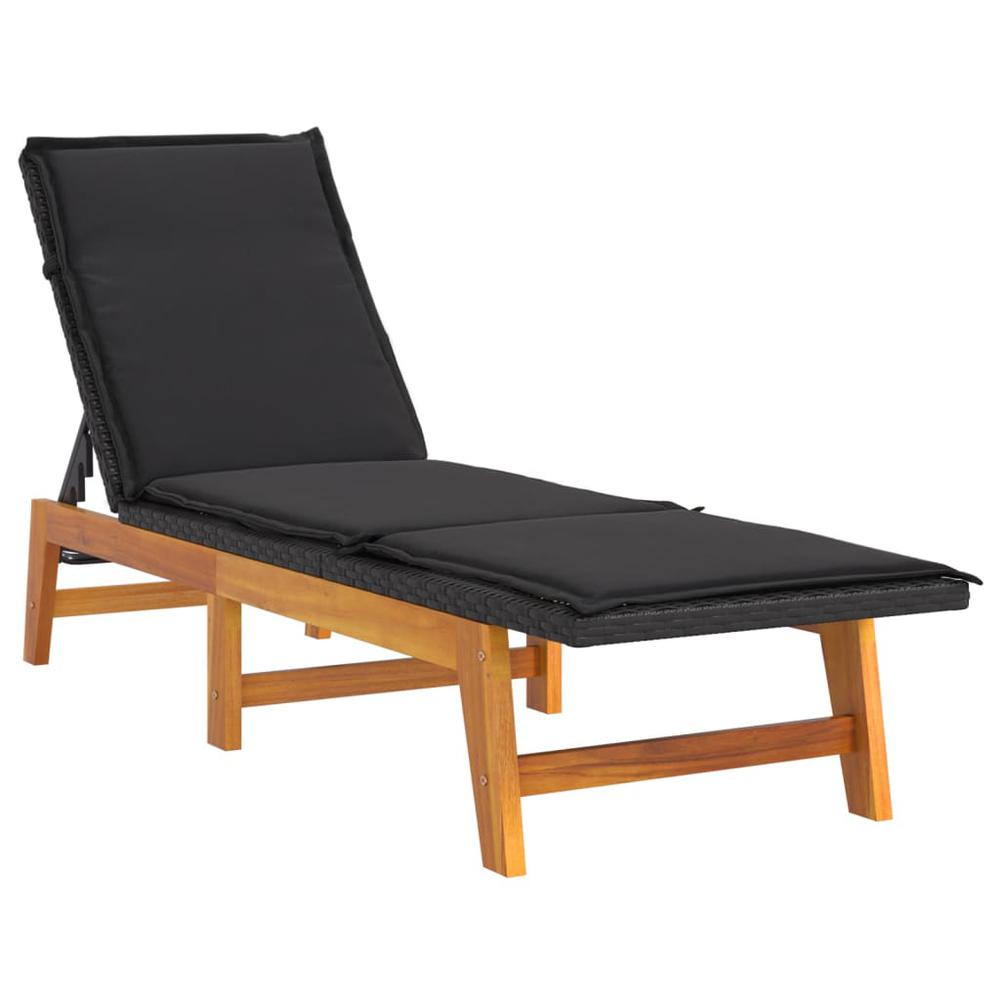 Sun Lounger with Cushion Poly Rattan and Solid Wood Acacia. Picture 1