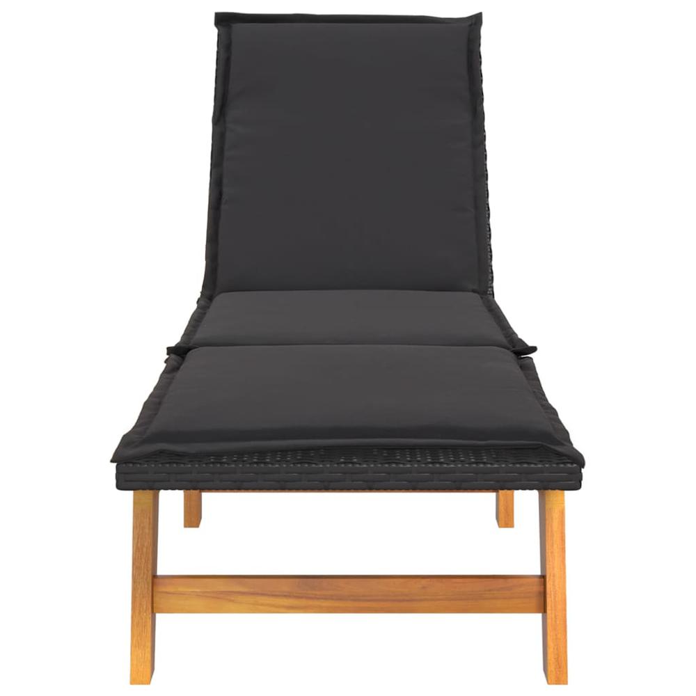 Sun Lounger with Cushion Poly Rattan and Solid Wood Acacia. Picture 3