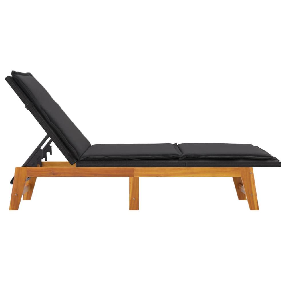 Sun Lounger with Cushion Poly Rattan and Solid Wood Acacia. Picture 4