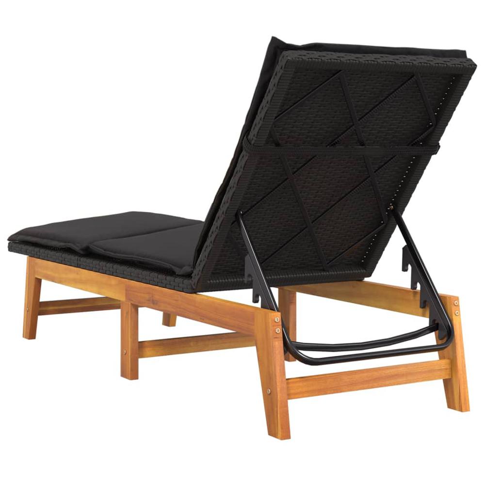 Sun Lounger with Cushion Poly Rattan and Solid Wood Acacia. Picture 6