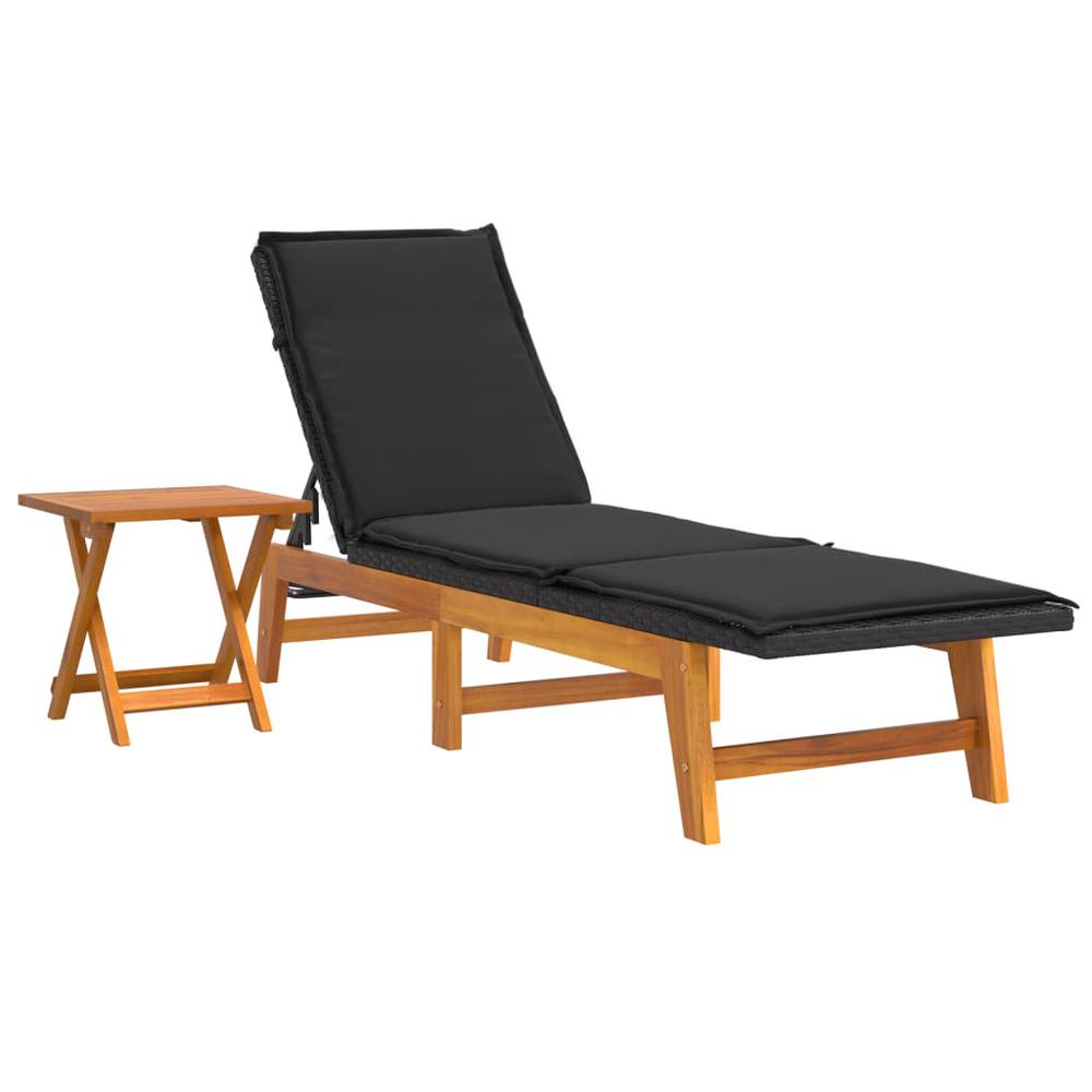 Sun Lounger with Table Poly Rattan and Solid Wood Acacia. Picture 1