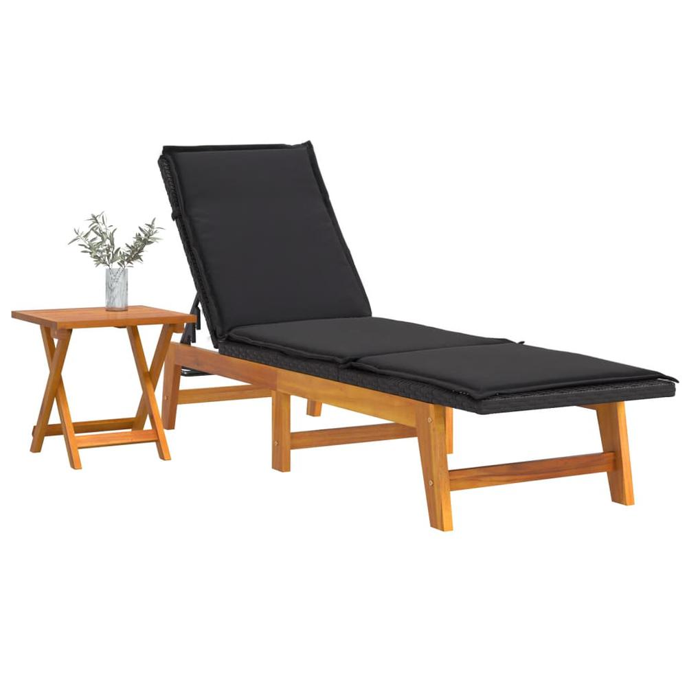 Sun Lounger with Table Poly Rattan and Solid Wood Acacia. Picture 2