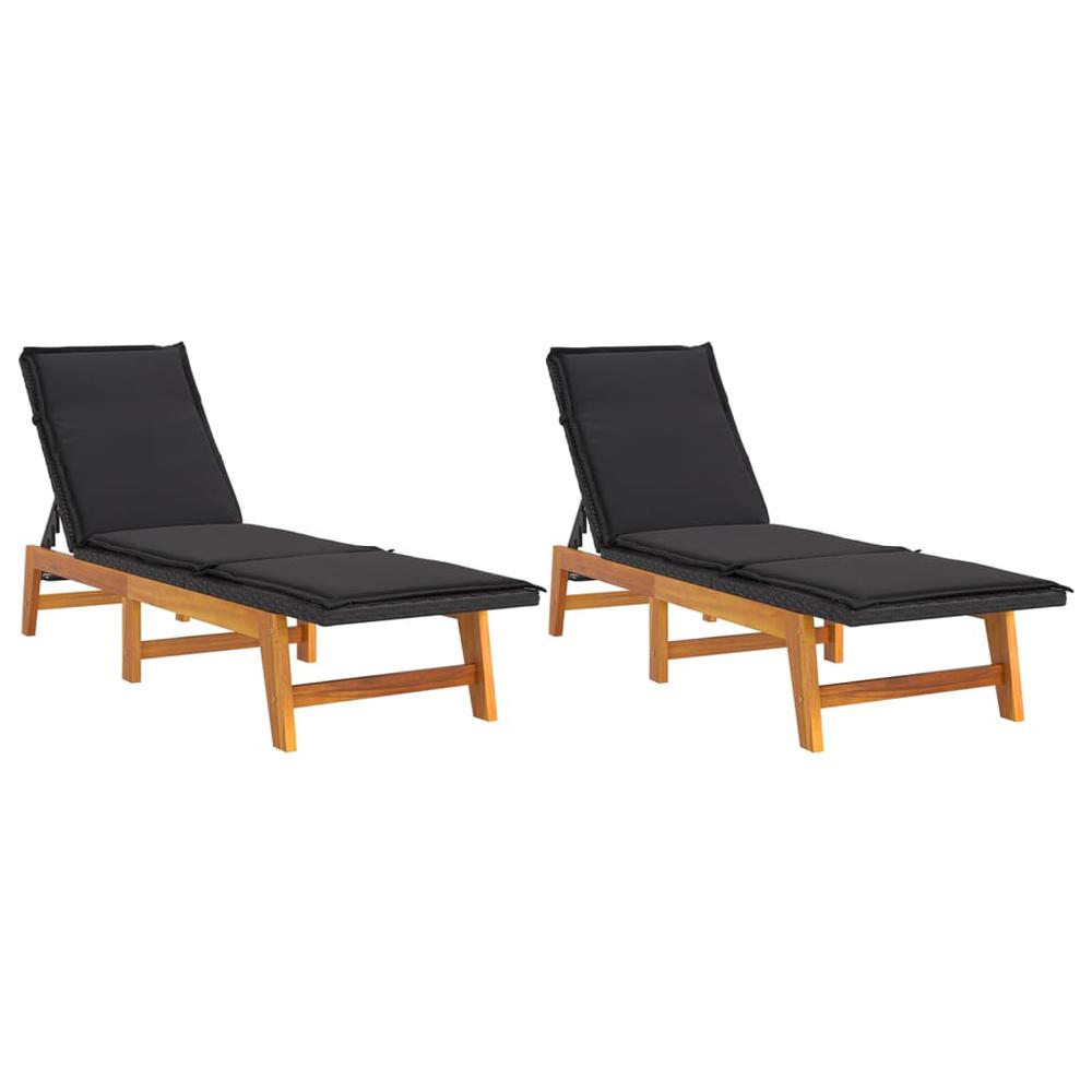 Sun Loungers with Cushions 2 pcs Poly Rattan and Solid Wood Acacia. Picture 1