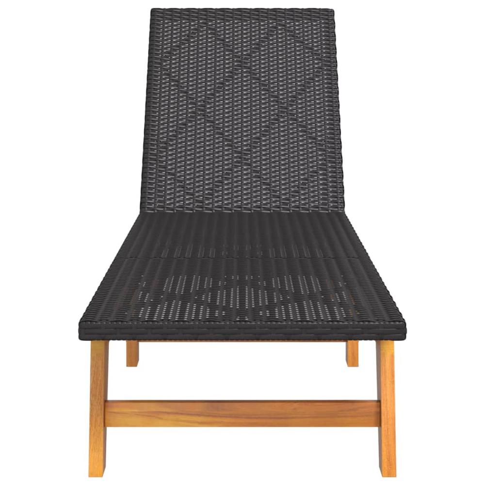 Sun Lounger Black and Brown Poly Rattan and Solid Wood Acacia. Picture 3
