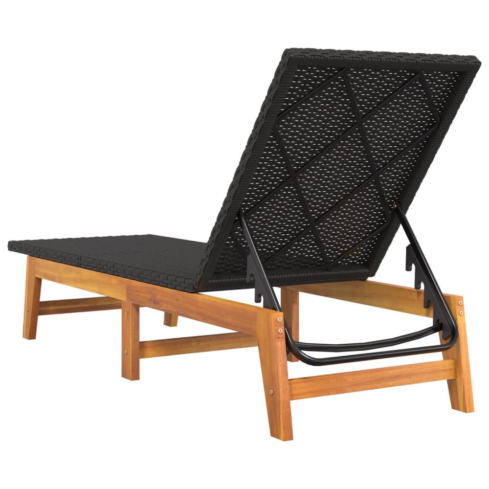 Sun Lounger Black and Brown Poly Rattan and Solid Wood Acacia. Picture 6