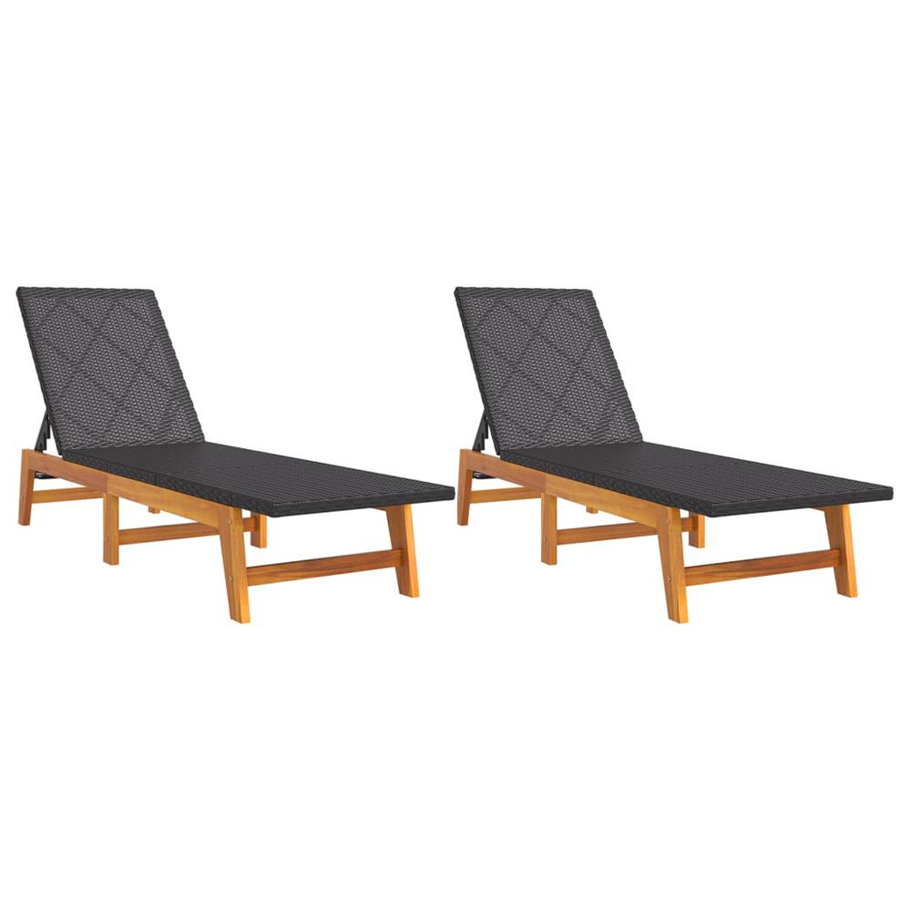 Sun Loungers 2 pcs Black and Brown Poly Rattan and Solid Wood Acacia. Picture 1