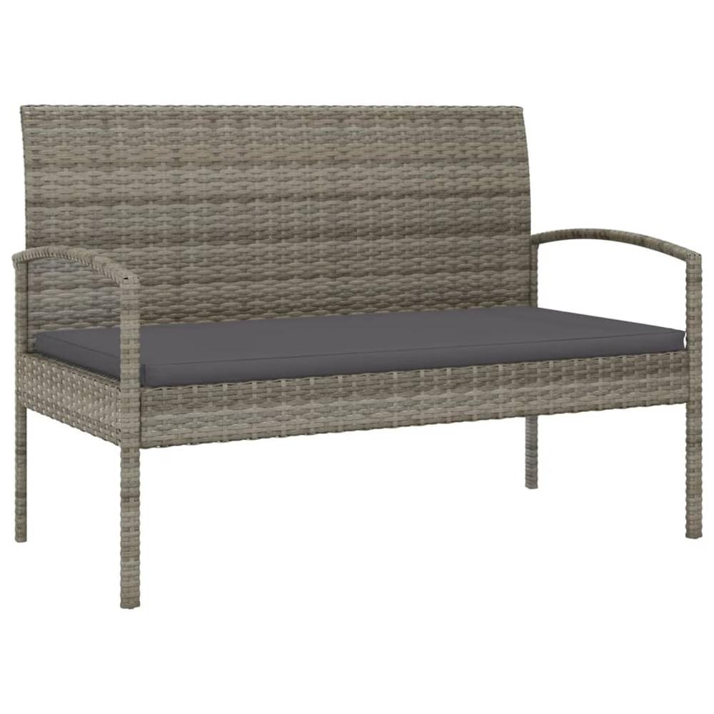Patio Bench with Cushion Gray 41.3" Poly Rattan. Picture 1