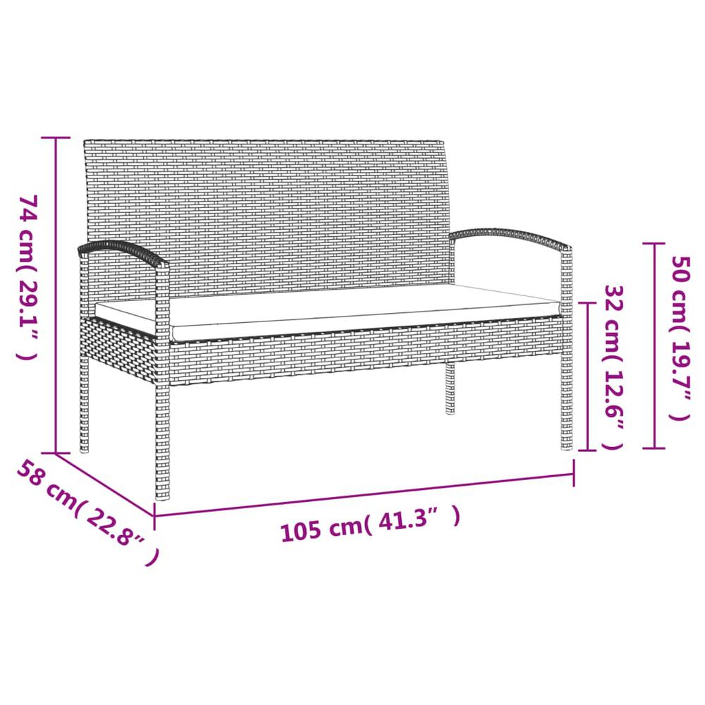 Patio Bench with Cushion Gray 41.3" Poly Rattan. Picture 7
